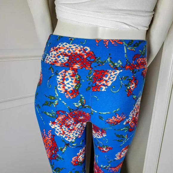 LuLaRoe OS One Size Leggings Pixel Roses Flowers Blue Coral Unicorn LLR NWOT - Picture 12 of 15